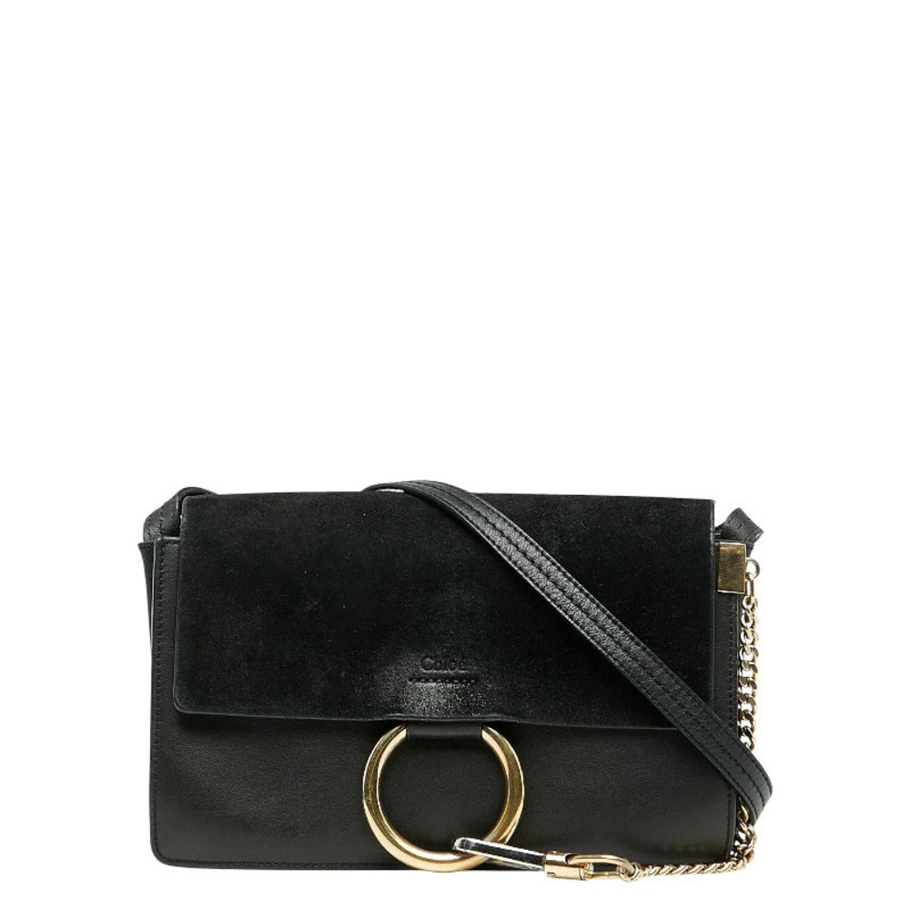 Chloe Faye Shoulder Bag Black Leather Suede